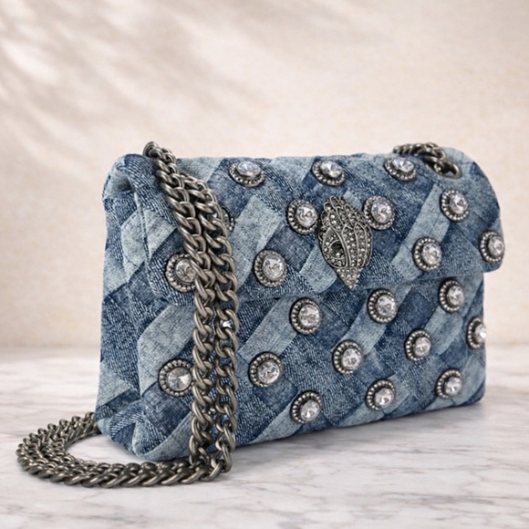 NWT Kurt Geiger Crystals Mini Kensington Convertible Denim Crossbody - Picture 6 of 17